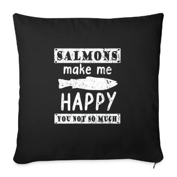 Salmons make me happy salmon saying Norway fish - Sofa pillowcase 17,3'' x 17,3'' (45 x 45 cm) - black - Front