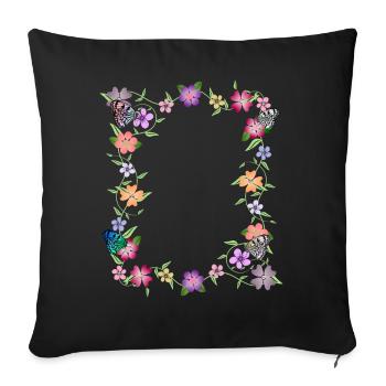 Fleurs avec papillons, fleurs, insectes - Housse de coussin décorative 45 x 45 cm - noir - Devant