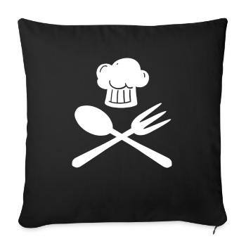 Bonnet cuisinier cuiller fourche fourche - Housse de coussin décorative 45 x 45 cm - noir - Devant
