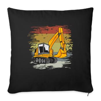 Excavator Construction Site Retro - Sofa pillowcase 17,3'' x 17,3'' (45 x 45 cm) - black - Front