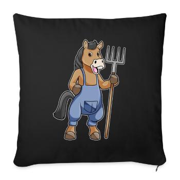 Pferd Landwirt Mistgabel Bauernhof - Sofakissenbezug 45 x 45 cm - Schwarz - Vorne