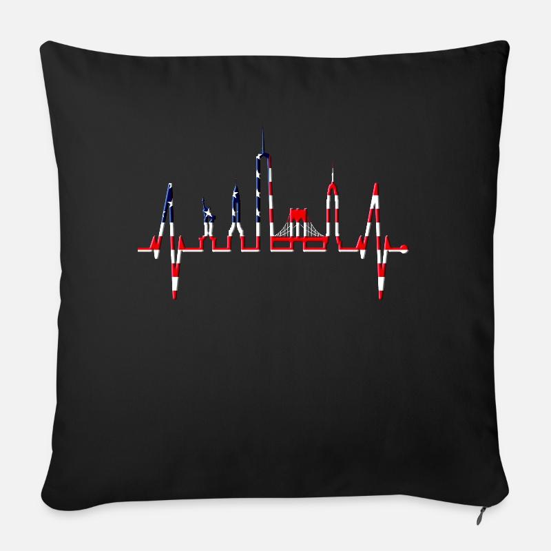 New York Skyline Herzschlag Herz USA Geschenk NY - Sofakissenbezug 45 x 45 cm - Schwarz