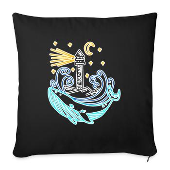 Phare côte mer mer - Housse de coussin décorative 45 x 45 cm - noir - Devant
