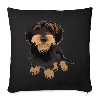 Wirehaired Dachshund, Rauhaardackel, Illustration - Sofakissenbezug 45 x 45 cm - Schwarz - Vorne