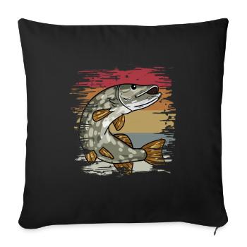 Brochets de pêche rétro - Housse de coussin décorative 45 x 45 cm - noir - Devant