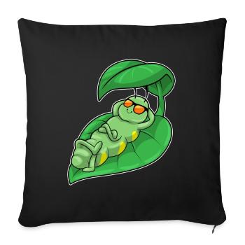 Caterpillar with leaf as parasol - Sofa pillowcase 17,3'' x 17,3'' (45 x 45 cm) - black - Front