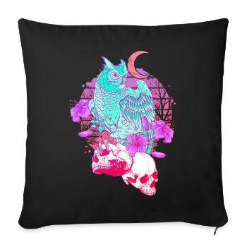 Pastel Goth Tête de mort Hibou Aesthetic Clothes lune - Housse de coussin décorative 45 x 45 cm - noir - Devant