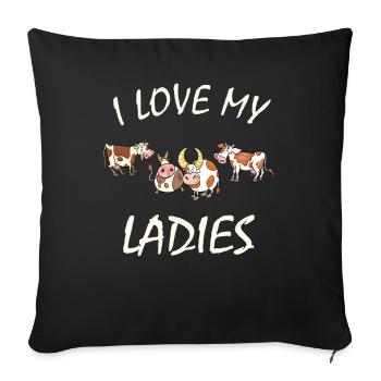 Vaches - J’aime mes dames, fermière, passionnée de bétail - Housse de coussin décorative 45 x 45 cm - noir - Devant