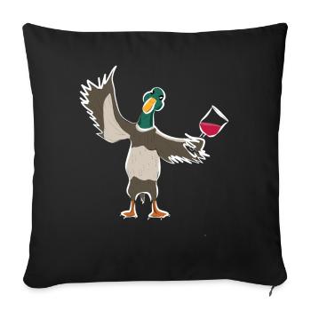 Süße Ente Entchen mit Rotwein lädt zum trinken ein - Sofakissenbezug 45 x 45 cm - Schwarz - Vorne