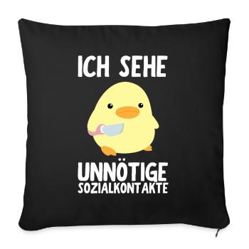 Ünnötige Sozialkontakte Ente mit Messer Meme Küken - Sofakissenbezug 45 x 45 cm - Schwarz - Vorne