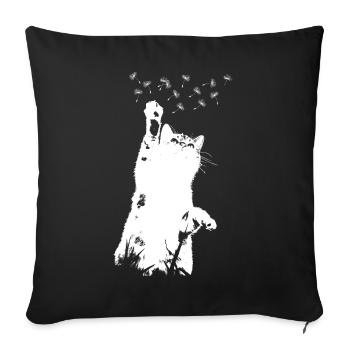 Chat Pissenlit Belle fleur Kitten - Housse de coussin décorative 45 x 45 cm - noir - Devant