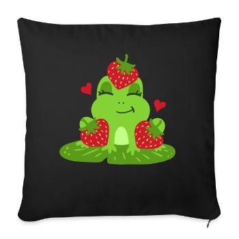 Frosch Erdbeere Kawaii - Sofakissenbezug 45 x 45 cm - Schwarz - Vorne