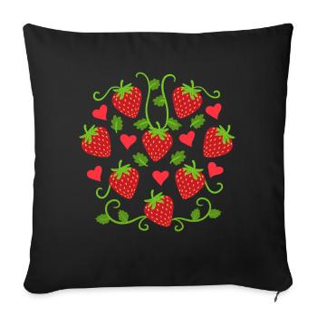 Erdbeeren Erdbeere Obst - Sofakissenbezug 45 x 45 cm - Schwarz - Vorne