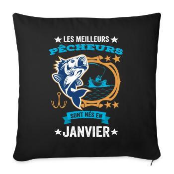 Anniversaire Pour Meilleur Pêcheur né en Janvier - Housse de coussin décorative 45 x 45 cm - noir - Devant