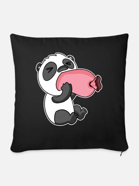 Panda mit Wurst - Sofakissenbezug 45 x 45 cm - Schwarz