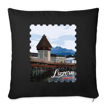 Luzern Kapellbrücke Panorama - Sofakissenbezug 45 x 45 cm - Schwarz - Vorne