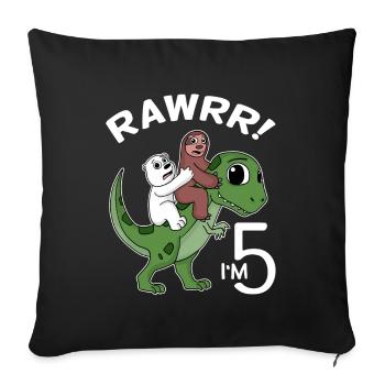 5 dinosaures dinosaures Dino 5ème anniversaire - Housse de coussin décorative 45 x 45 cm - noir - Devant