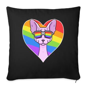 Sphynx Katze - Sphinx-Katze - Regenbogen Herz - Sofakissenbezug 45 x 45 cm - Schwarz - Vorne