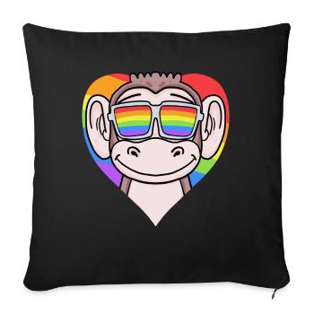 LGBT Herz mit Affe Regenbogen - Sofakissenbezug 45 x 45 cm - Schwarz - Vorne