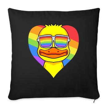 LGBT coeur avec l’arc-en-ciel canard - Housse de coussin décorative 45 x 45 cm - noir - Devant