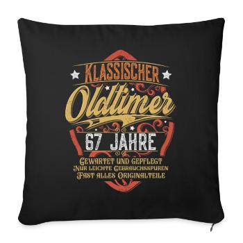 67. Geburtstag Oldtimer - Sofakissenbezug 45 x 45 cm - Schwarz - Vorne