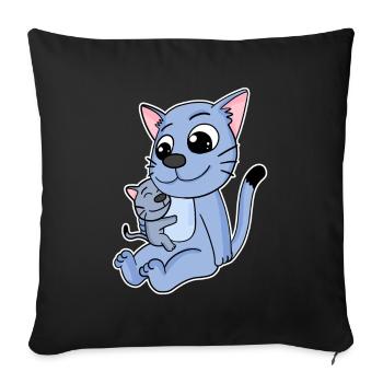 Katze Familie - Katze mit Baby - Katze - Sofakissenbezug 45 x 45 cm - Schwarz - Vorne