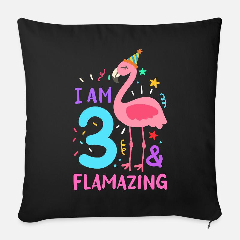 3. Geburtstag Flamingo - Sofakissenbezug 45 x 45 cm - Schwarz