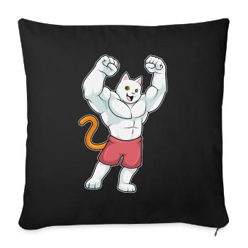Cat Bodybuilder Bodybuilding Sport - Sofa pillowcase 17,3'' x 17,3'' (45 x 45 cm) - black - Front