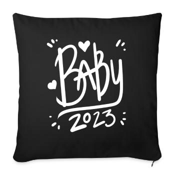 Bébé 2023 - Nouveau-né 2023 Bébé Cadeau - Housse de coussin décorative 45 x 45 cm - noir - Devant