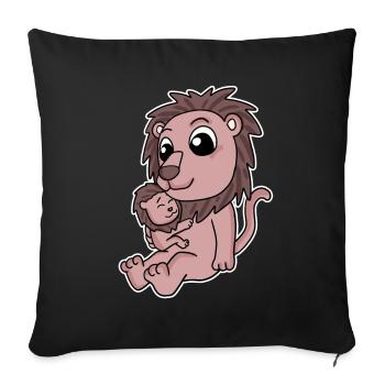 Lion famille - Lion avec bébé - Lion - Housse de coussin décorative 45 x 45 cm - noir - Devant