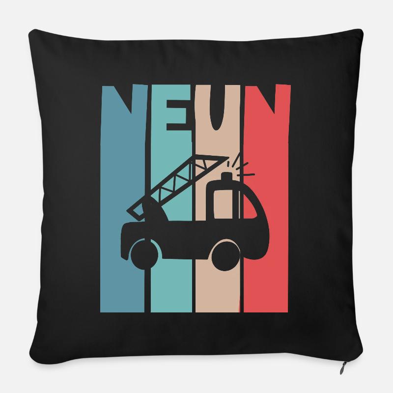 Feuerwehr 9 Jahre Kinder - Sofakissenbezug 45 x 45 cm - Schwarz