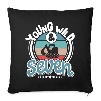 Excavator 7 years children's birthday party - Sofa pillowcase 17,3'' x 17,3'' (45 x 45 cm) - black - Front