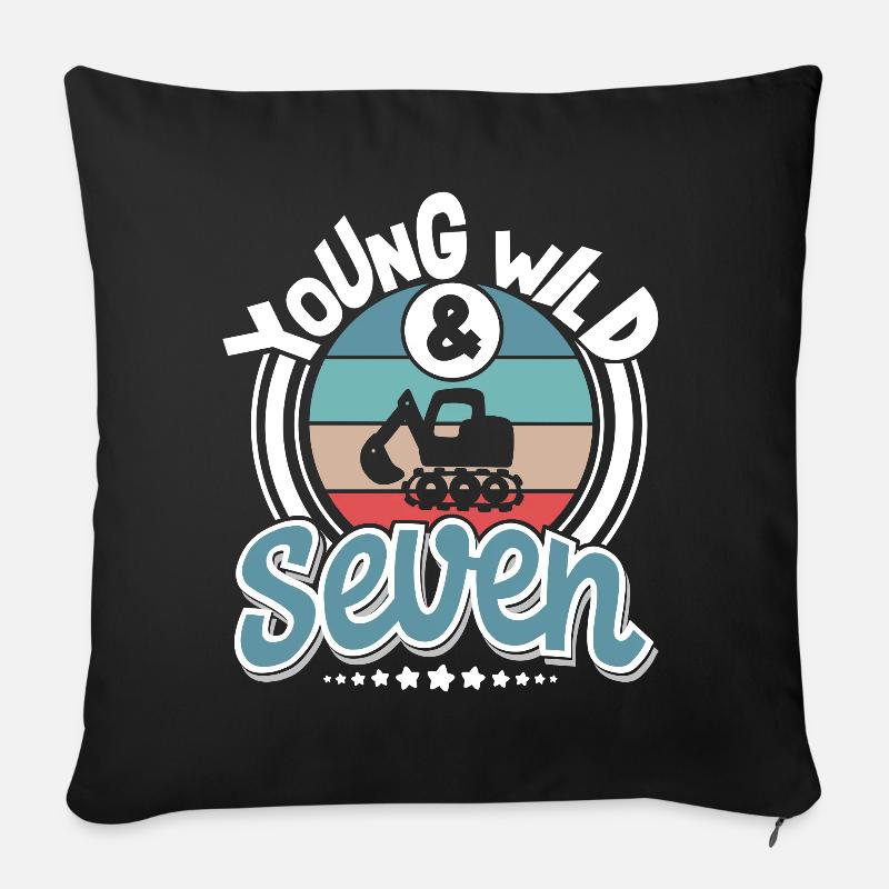 Bagger 7 Jahre Kindergeburtstag - Sofakissenbezug 45 x 45 cm - Schwarz