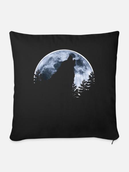 Wolf heult Mond an - Wolfs Silhouette - Sofakissenbezug 45 x 45 cm - Schwarz
