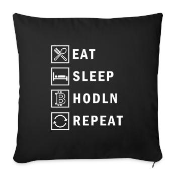Mangez dormir Bitcoin Hodln Répétez drôles de citations BTC - Housse de coussin décorative 45 x 45 cm - noir - Devant