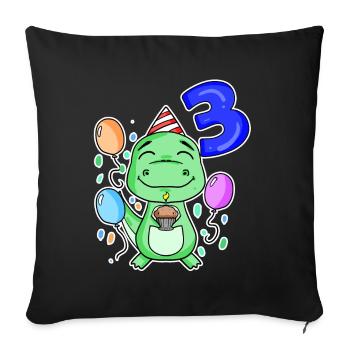3 years old - Dinosaurs - 3rd birthday gift - Sofa pillowcase 17,3'' x 17,3'' (45 x 45 cm) - black - Front