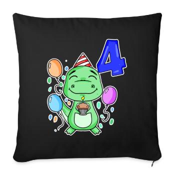 4 years old - Dinosaurs - 4th birthday gift - Sofa pillowcase 17,3'' x 17,3'' (45 x 45 cm) - black - Front
