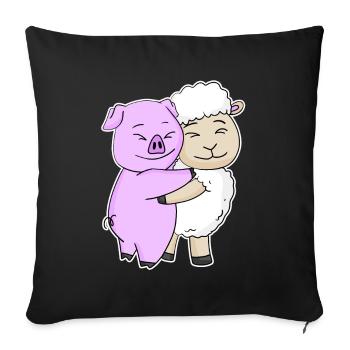 Cochon et mouton câlinent des animaux mignons - Housse de coussin décorative 45 x 45 cm - noir - Devant