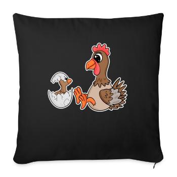 Poulet avec bébé poulet - Housse de coussin décorative 45 x 45 cm - noir - Devant