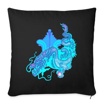 Dragon chinois bleu vif - Housse de coussin décorative 45 x 45 cm - noir - Devant
