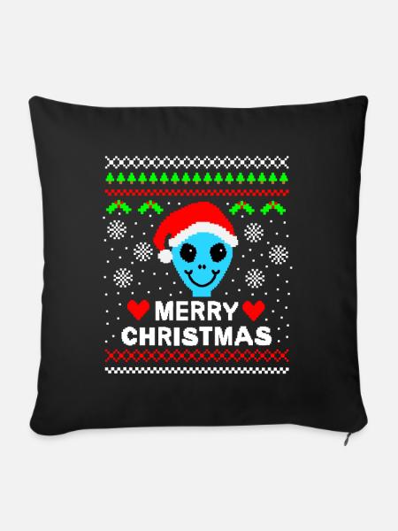Alien Weihnachtspullover ugly christmas Geschenk - Sofakissenbezug 45 x 45 cm - Schwarz