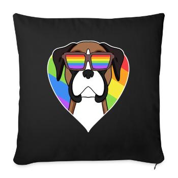 Boxer Hund Regenbogen Herz - Sofakissenbezug 45 x 45 cm - Schwarz - Vorne