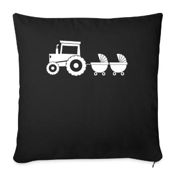 Tractor with baby cart - Twins - Sofa pillowcase 17,3'' x 17,3'' (45 x 45 cm) - black - Front