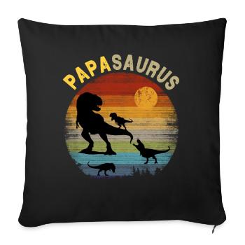 Papasaurus 3 Kinder - Retro Vintage Sonnenuntergang - Sofakissenbezug 45 x 45 cm - Schwarz - Vorne
