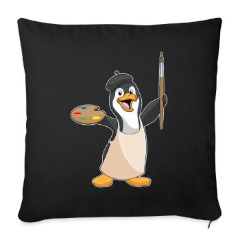 Peinture au pinceau peintre de manchots - Housse de coussin décorative 45 x 45 cm - noir - Devant