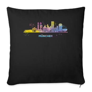 München Skyline Bunt Münchener Frauenkirche - Sofakissenbezug 45 x 45 cm - Schwarz - Vorne