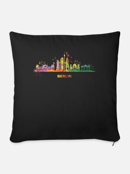 Berlin Skyline Bunt Berliner Fernsehturm - Sofakissenbezug 45 x 45 cm - Schwarz