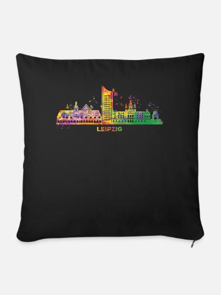 Leipzig Skyline Bunt Leipziger Uniriese - Sofakissenbezug 45 x 45 cm - Schwarz