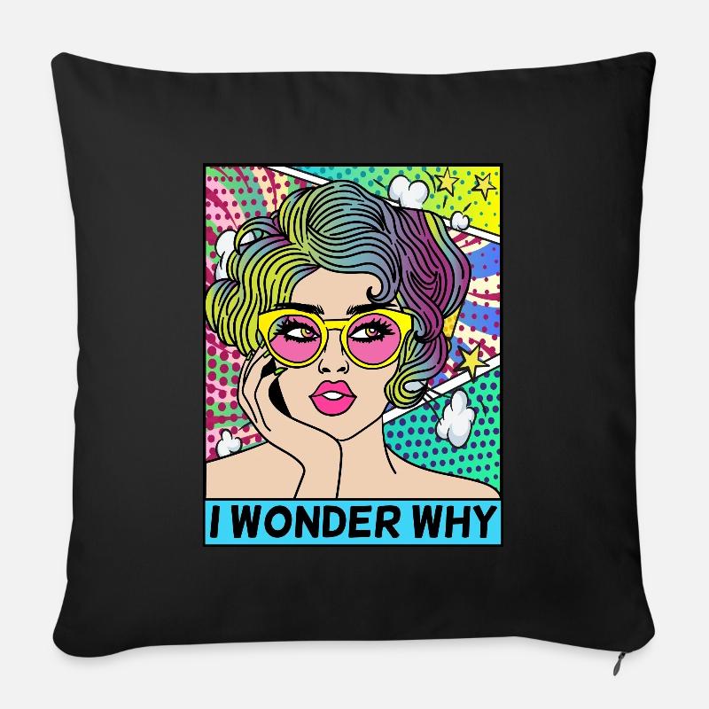 POP-ART COMIC GIRL JE ME DEMANDE POURQUOI ARTWORK - Housse de coussin décorative 45 x 45 cm - noir