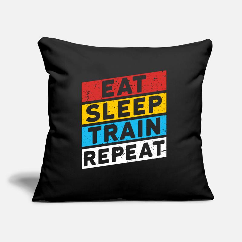 TRAIN | MANGEZ LE TRAIN DE SOMMEIL RÉPÉTER Housse de coussin décorative 45 x 45 cm